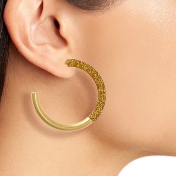 SOLD OUT NEW Madewell Gold Glitter Hoop Earrings - Picture 2 of 2